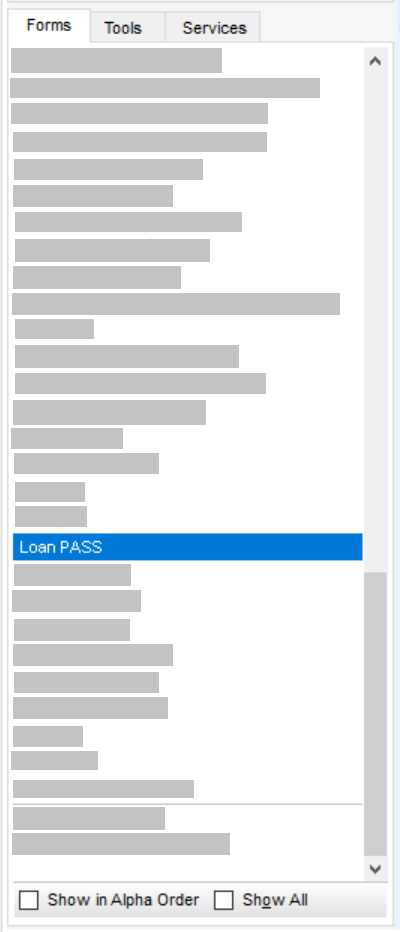 Open Loan PASS in Forms tab