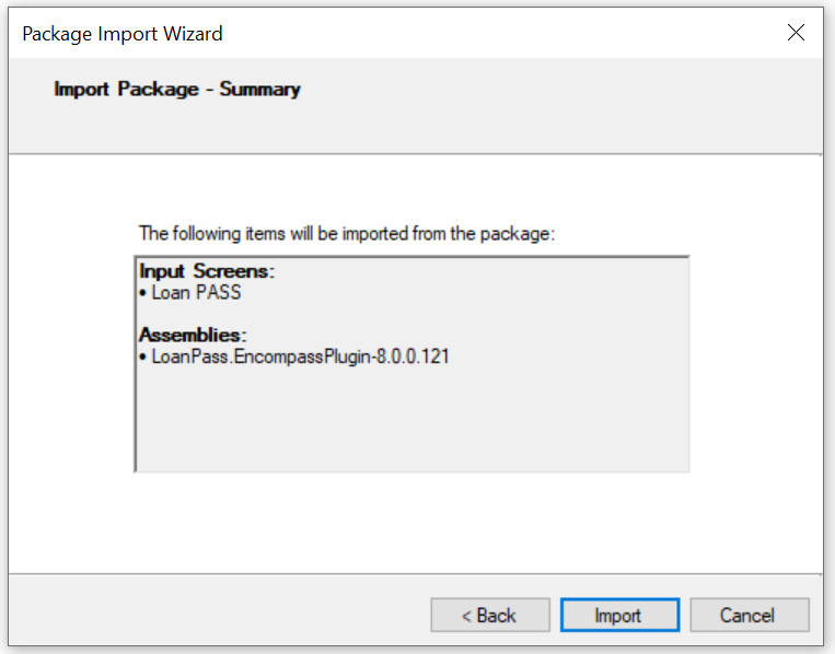Import package summary