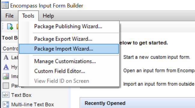 Open the Package Import Wizard